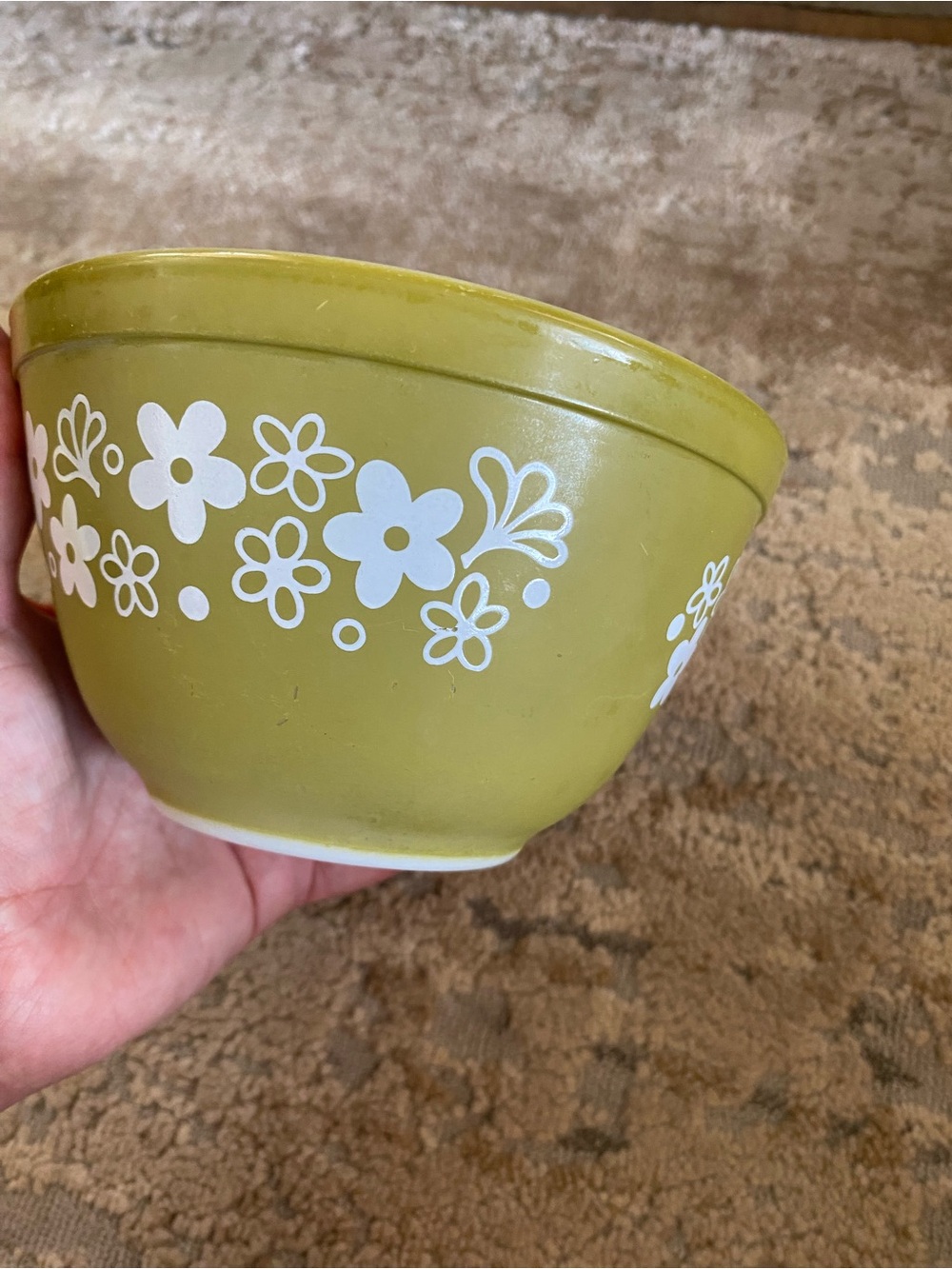 Pyrex Vintage Spring Blossom Crazy Daisy Green Floral Glass Bowl Small 401 1.5pt